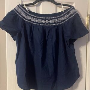 Vineyard Vines Blue Smocked Blouse with Short Sleeves